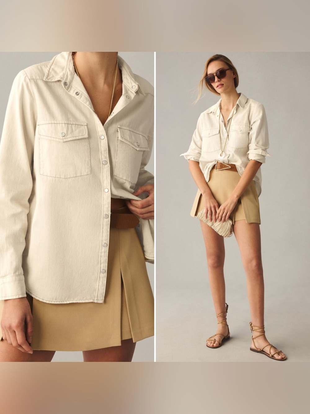 Anthropologie Pilcro The Dannie Classic Denim Shirt in Beige Women’s Size XSP